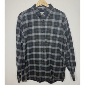 Eddie Bauer Flannel Plaid Button Down Mens Medium Black Outdoors Grunge Workwear